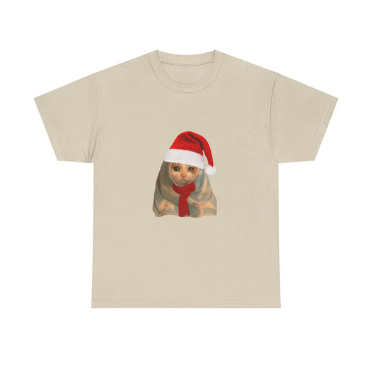 Christmas Cat Tee — Cute Kitty in Santa Hat & Scarf Holiday T-Shirt