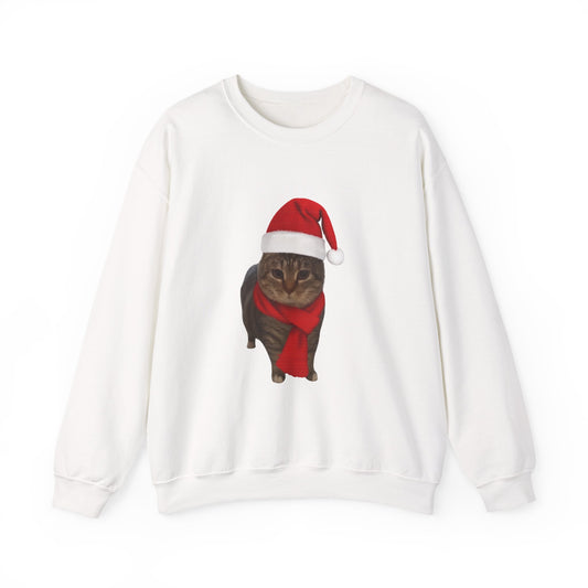 Christmas Ouiiuiiuii Cat Crewneck Sweatshirt – Santa Hat & Scarf Holiday Cat Sweatshirt