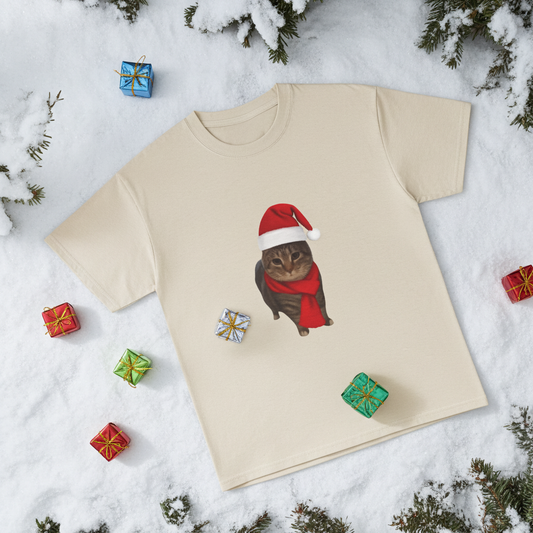Christmas Oui Cat Tee — Festive Santa Hat & Scarf Holiday T-Shirt