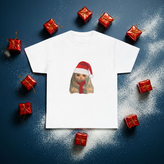 Christmas Cat Tee — Cute Kitty in Santa Hat & Scarf Holiday T-Shirt